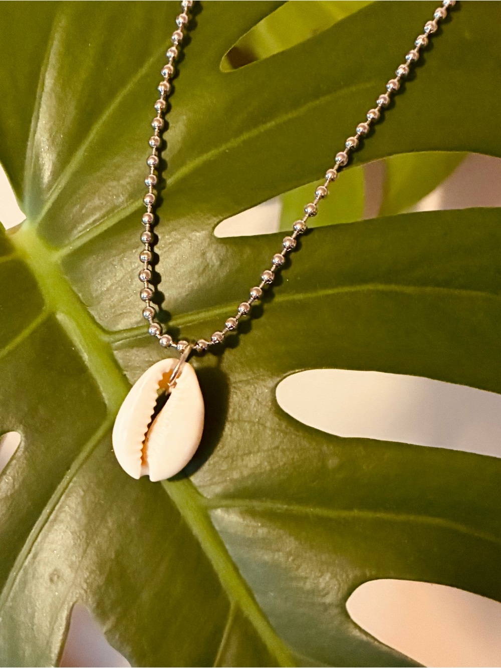 Cowrie Shell Necklace Beach Surfer Boho Coastal Pendant Silver Ballchain Surf - Picture 9 of 9
